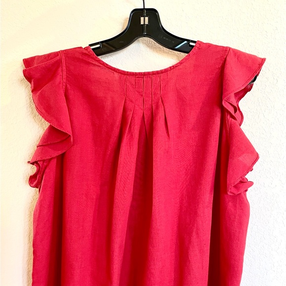 The Great The Flutter Tulip Dress Red Linen Cotton Ruffle Sleeves Pockets Large - Picture 8 of 10